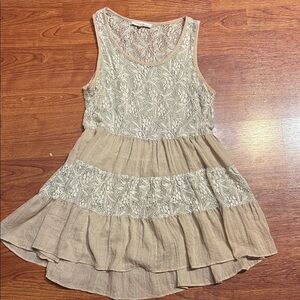 Altar'd State Kids Lace and Linen Blouse - Cream and Tan